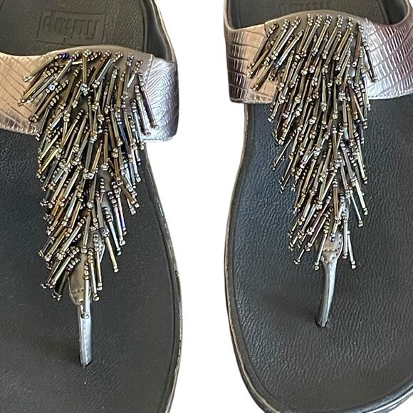 FITFLOP Womens US 10/EU 42 Beaded Pewter Slip-On Comfort Flip Flop Thong Sandals - Picture 6 of 7
